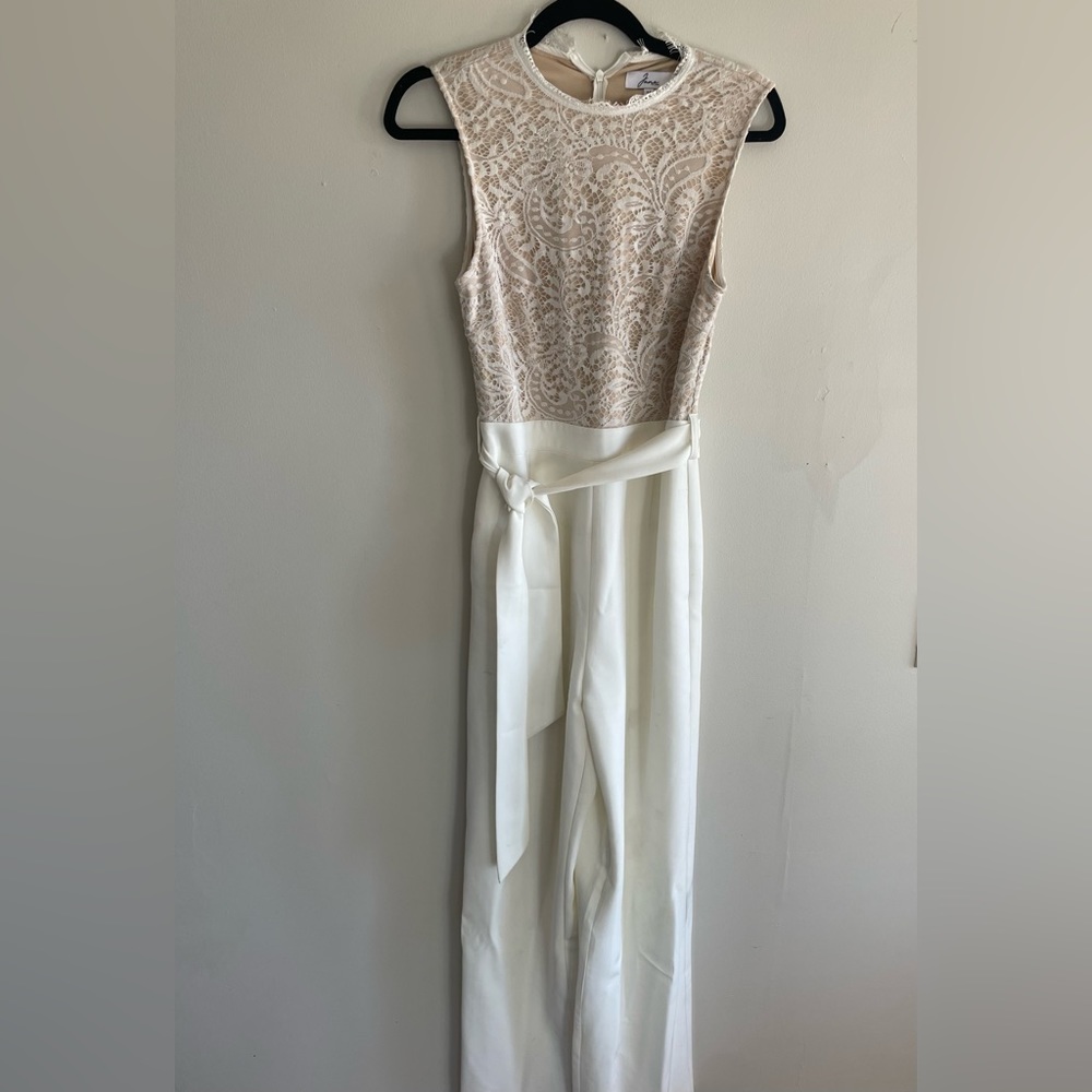 White jumpsuit with lace top